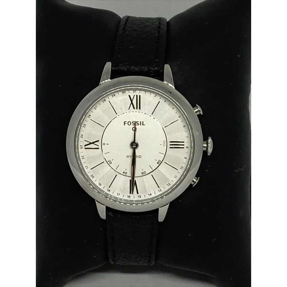Fossil FTW5019 Women's Black Leather Silver Analog Dial Hybrid Smart Watch XX811